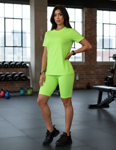 Conjunto dama deportivo biker y remera fluo